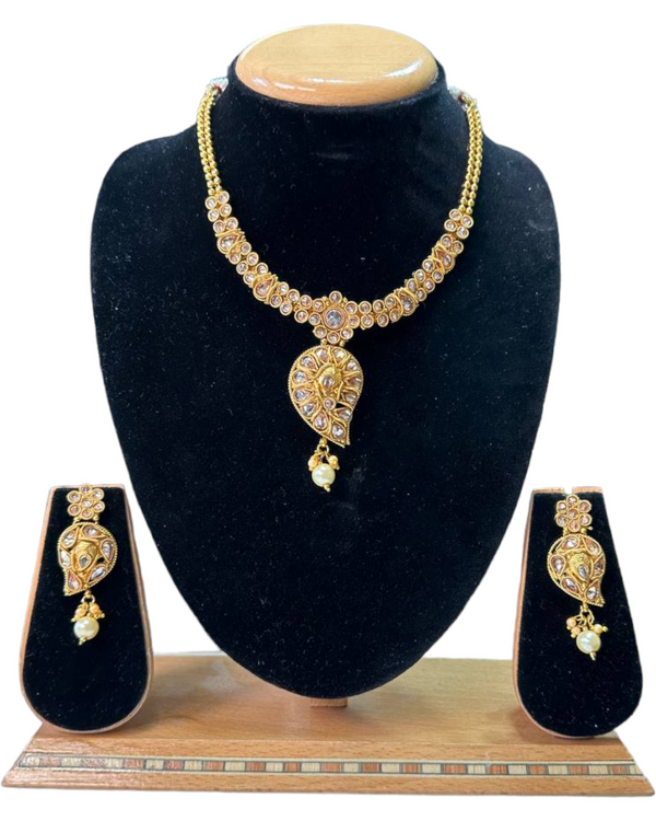 Gold Plated Polki Necklace & Earring Set With Reverse AD Stones #RAD63