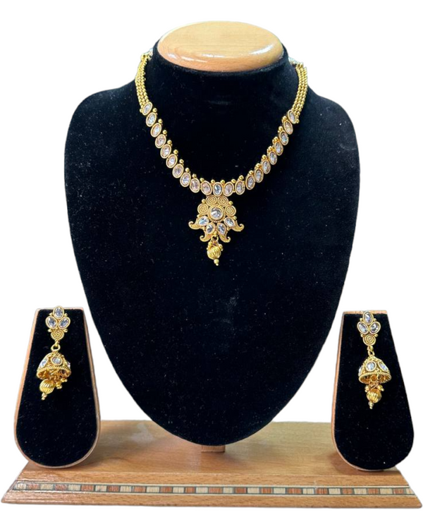 Gold Plated Polki Necklace & Earring Set With Reverse AD Stones #RAD64