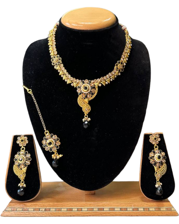 Gold Plated Reverse AD Stones Necklace, Earring & Mang Tikka Set #RAD47