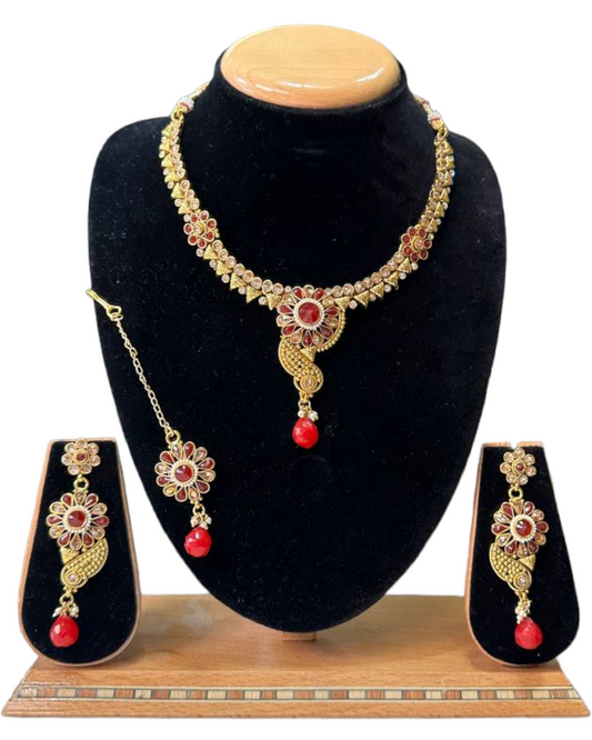 Gold Plated Reverse AD Stones Necklace, Earring & Mang Tikka Set #RAD47