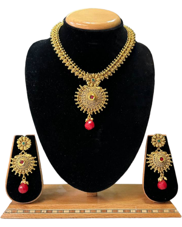 Gold Plated Polki Necklace & Earring Set With Reverse AD Stones #RAD69