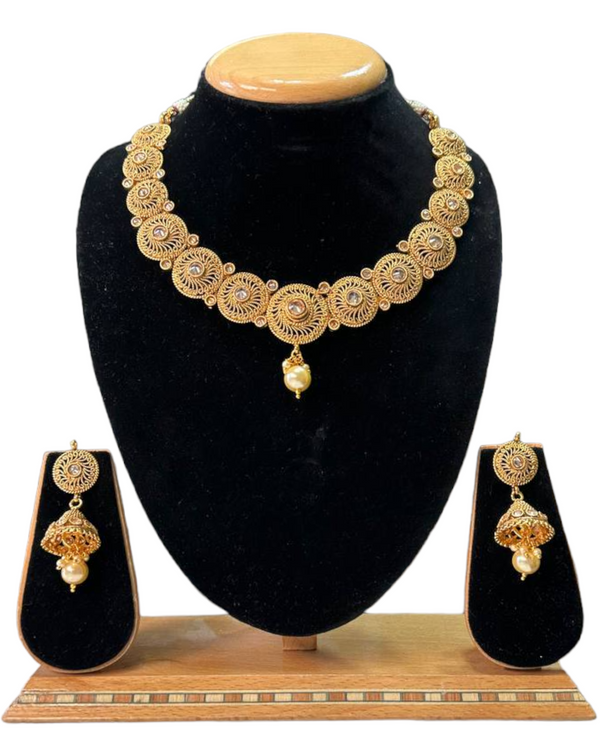Gold Plated Polki Necklace & Earring Set With Reverse AD Stones #RAD61