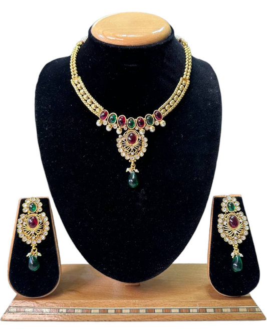 Gold Plated Reverse AD Stones Necklace & Earring Set #RAD49