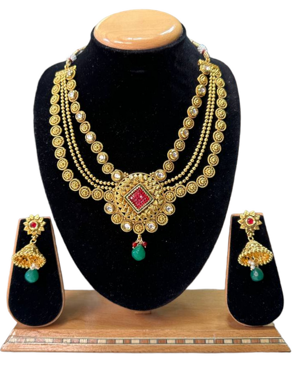 Gold Plated Kundan Necklace & Earring Set With Pearl Drops #RAD52