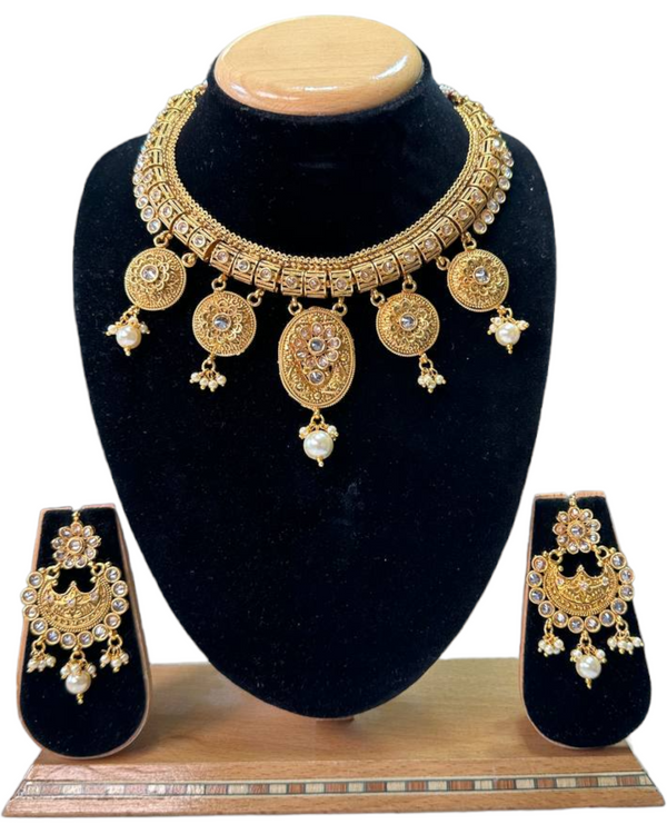 Gold Plated Polki Necklace & Earring Set With Reverse AD Stones #RAD66