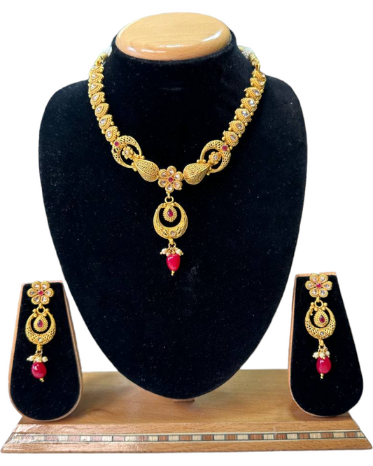Gold Plated Polki Necklace & Earring Set With Reverse AD Clear Stones #RAD72