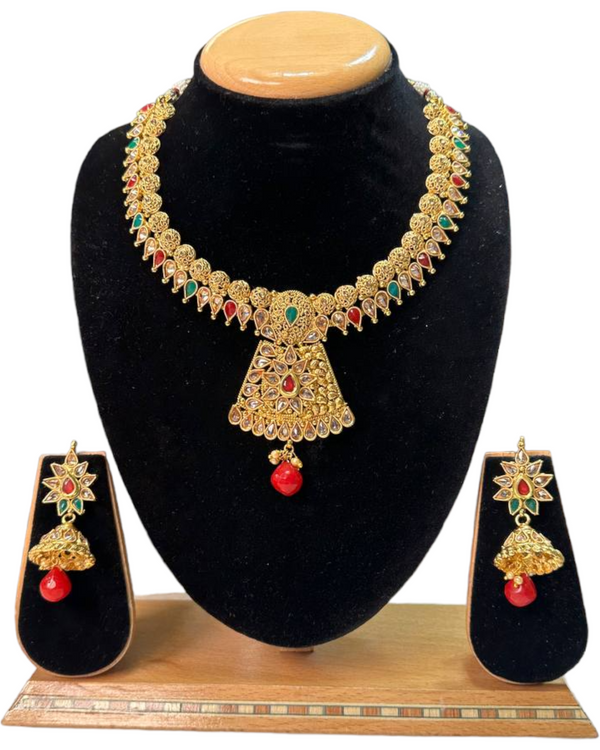 Gold Plated Necklace & Earring Set With Reverse AD Multi Stones #RAD60