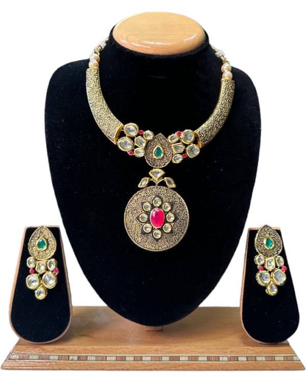 Gold Plated Kundan Necklace & Earring Set With Meenakari #RAD59