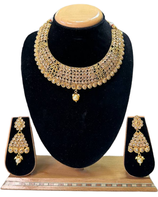 Gold Plated Polki Necklace & Earring Set With Reverse AD Stones #RAD62