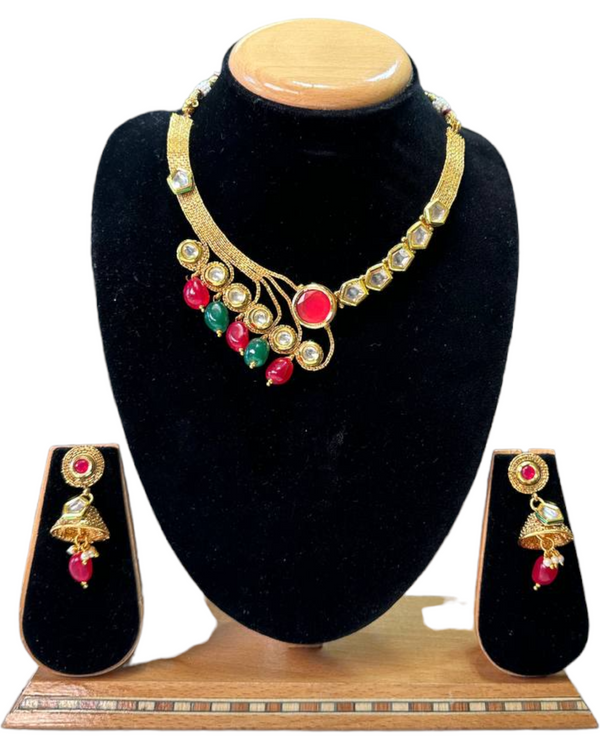 Gold Plated Necklace & Earring Set With Kundan #RAD80