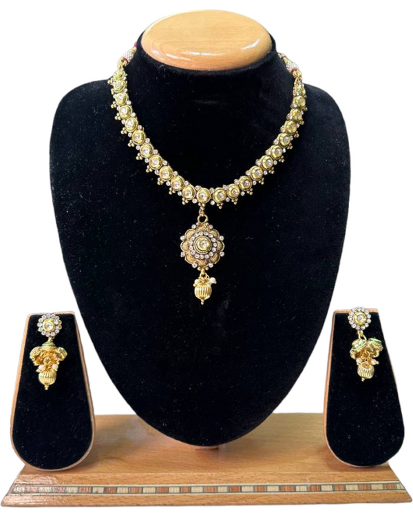 Gold Plated Polki Necklace & Earring Set With Reverse AD Stones And Kundan #RAD78