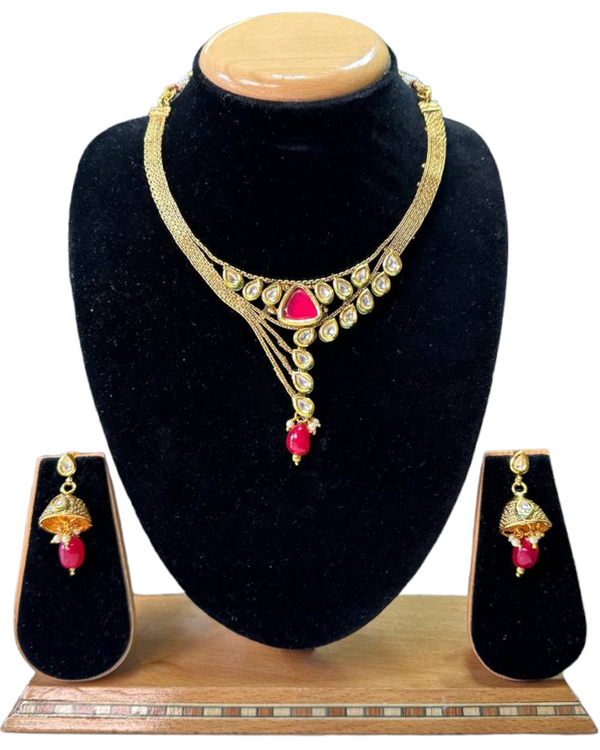 Gold Plated Necklace & Earring Set With Kundan #RAD81