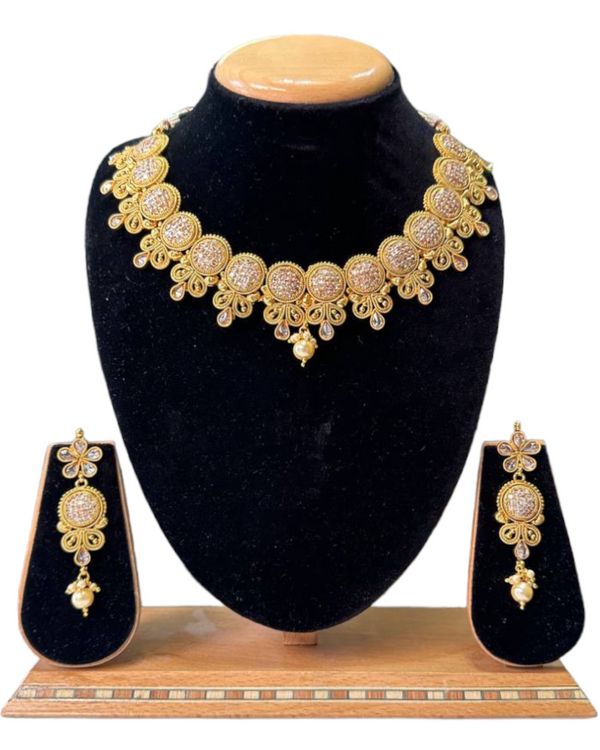 Gold Plated Polki Necklace & Earring Set With Reverse AD Stones #RAD75