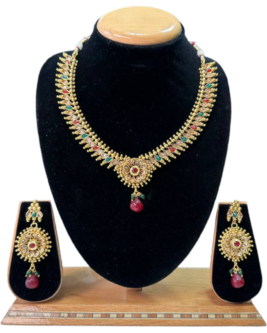 Gold Plated Polki Necklace & Earring Set With Reverse AD Stones #RAD79