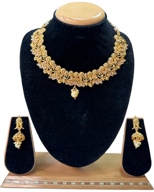 Gold Plated Polki Necklace & Earring Set With Reverse AD Stones #RAD86