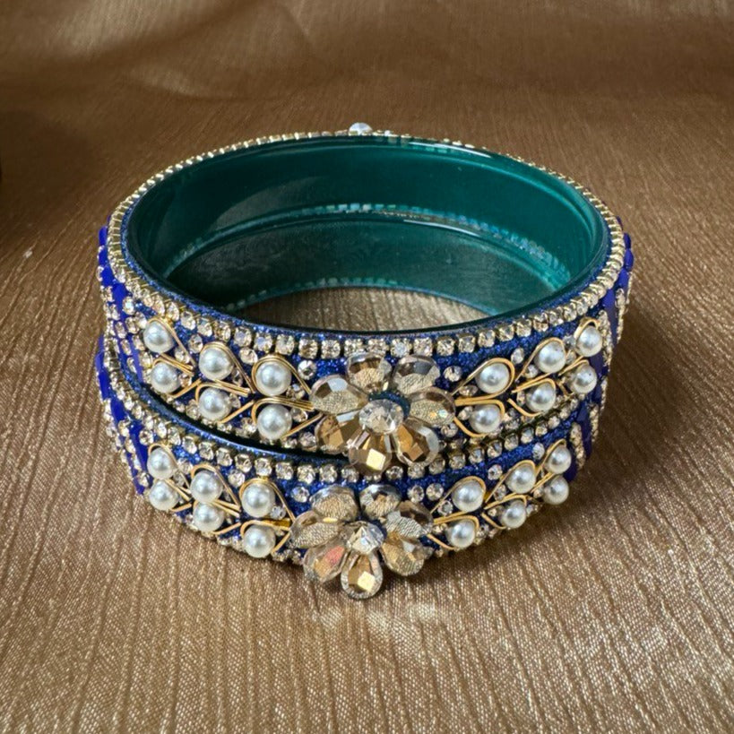 Zenia's Broad Bangle set pack of 2 studded with stone #Z28