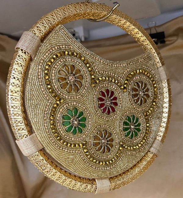 Hand Crafted Purse With Stones And Beads Handwork #P1