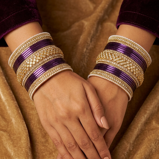 8056G - Gold-Tone Color Purple Bridal Bangle Indian Set