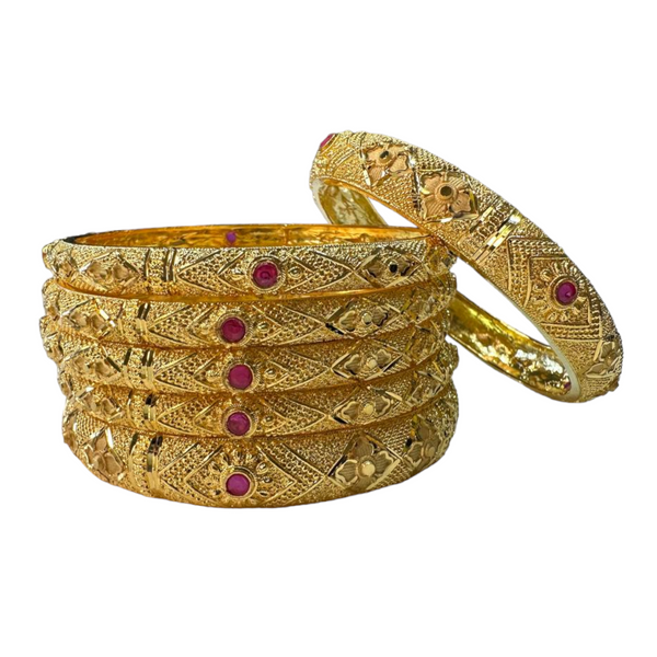 24k 1 Gram Gold Plated Hand Crafted With Ruby 6pc Bangles Set GB18