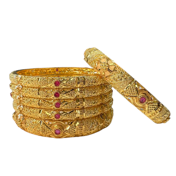 24k 1 Gram Gold Plated Hand Crafted With Ruby 6pc Bangles Set GB22