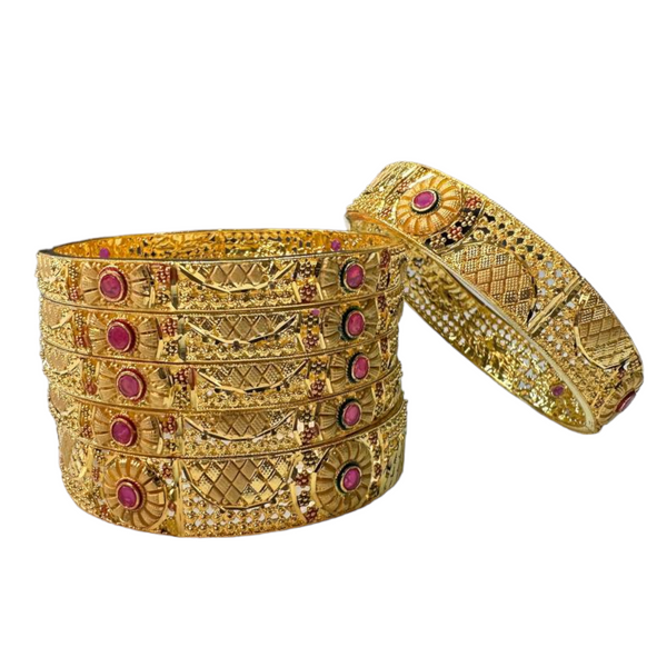 24k 1 Gram Gold Plated Hand Crafted With Ruby 6pc Bangles Set GB23