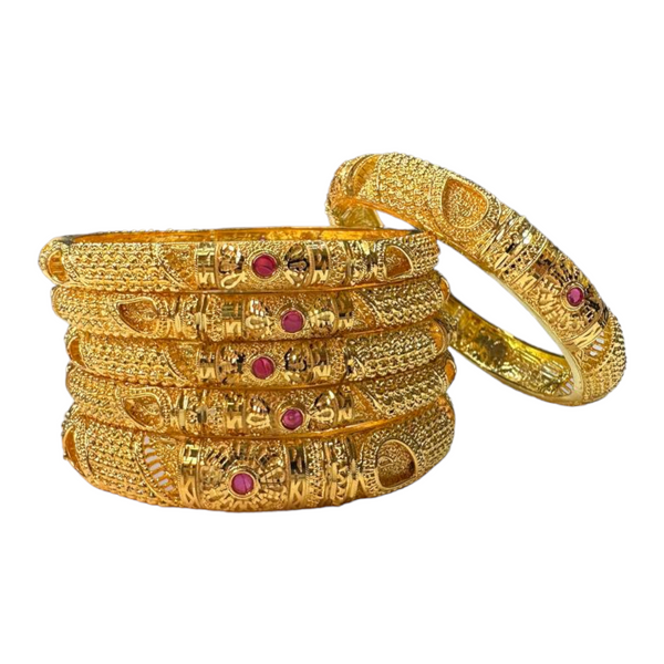24k 1 Gram Gold Plated Hand Crafted With Ruby 6pc Bangles Set GB27
