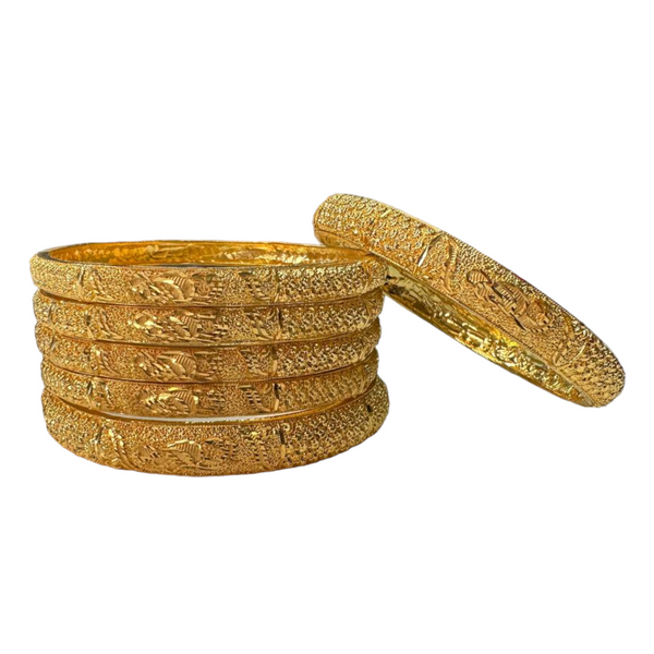 24k 1 Gram Gold Plated Hand Crafted Peacock Design 6pc Bangles Set GB40