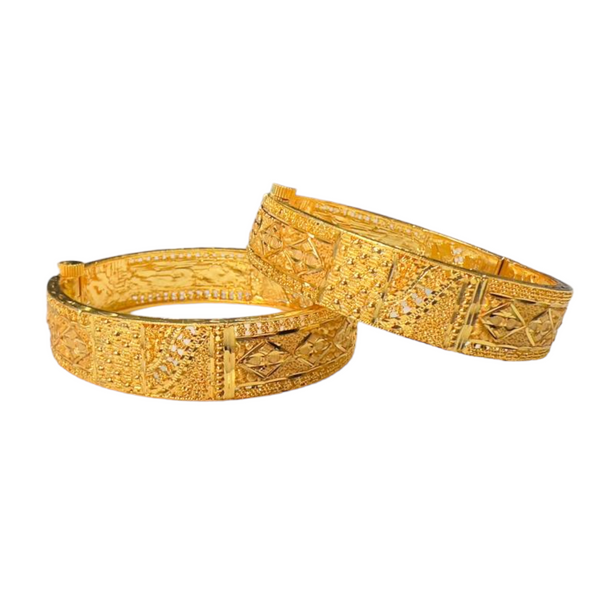 24k 1 Gram Gold Plated Hand Crafted 2pc Openable Kada Bracelet Set GK15