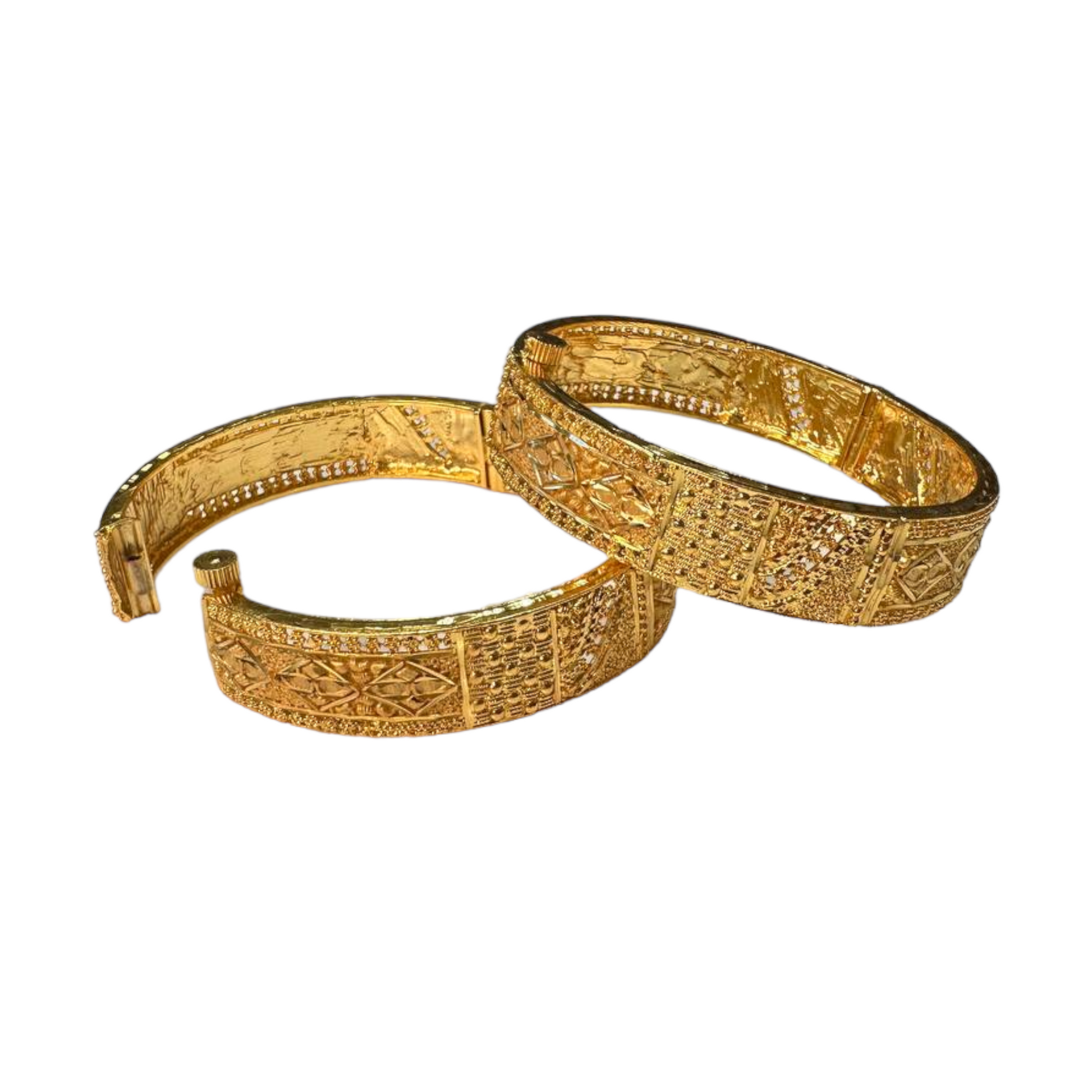 24k 1 Gram Gold Plated Hand Crafted 2pc Openable Kada Bracelet Set GK15