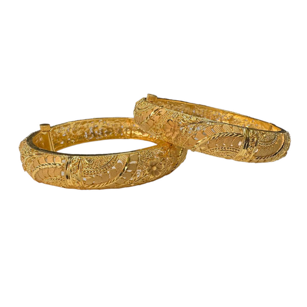 24k 1 Gram Gold Plated Hand Crafted 2pc Openable Kada Bracelet Set GK16
