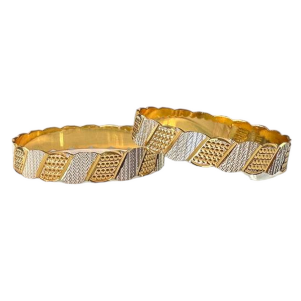 2pc Gold And Rhodium Plated Two Tone Dubai Style Bangle Set #DS8