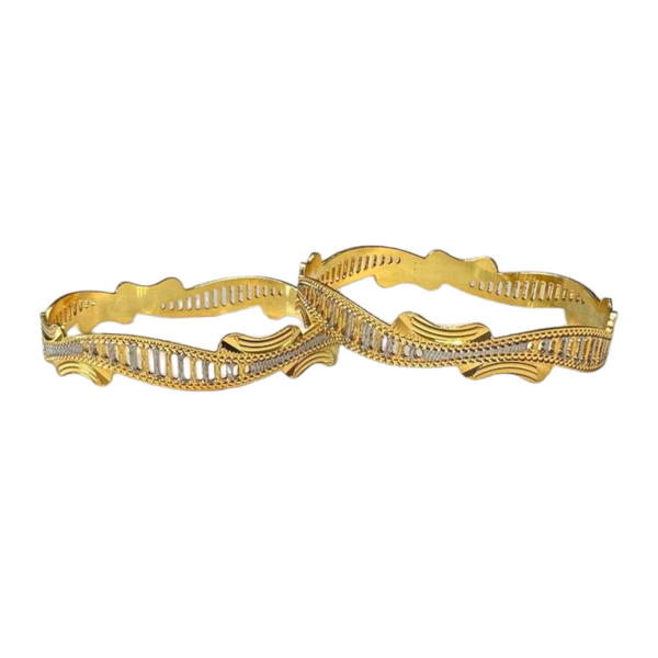 2pc Gold And Rhodium Plated Two Tone Dubai Style Bangle Set #DS13