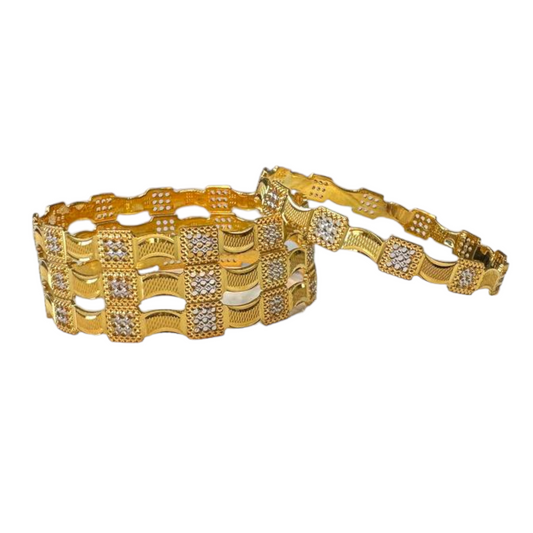 4pc Gold And Rhodium Plated Two Tone Dubai Style Bangle Set #DS15