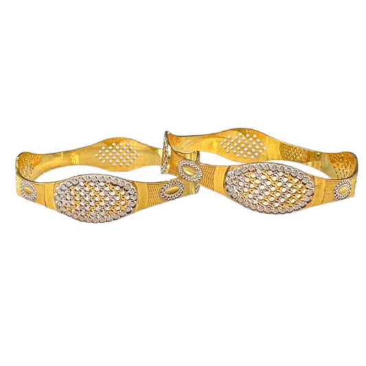 2pc Gold And Rhodium Plated Two Tone Dubai Style Bangle Set #DS16