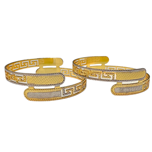 2pc Gold And Rhodium Plated Two Tone Dubai Style Bangle Set #DS18