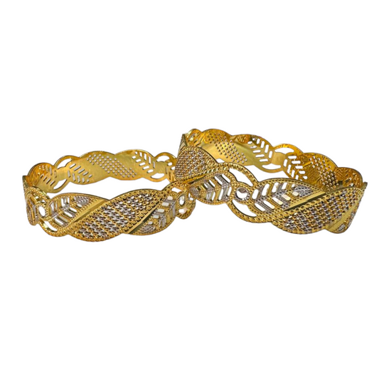2pc Gold And Rhodium Plated Two Tone Dubai Style Bangle Set #DS20