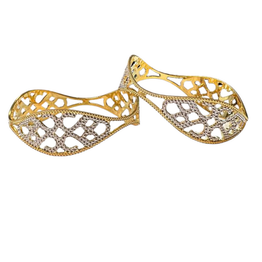2pc Gold And Rhodium Plated Two Tone Dubai Style Bangle Set #DS22
