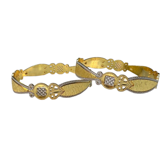 2pc Gold And Rhodium Plated Two Tone Dubai Style Bangle Set #DS23