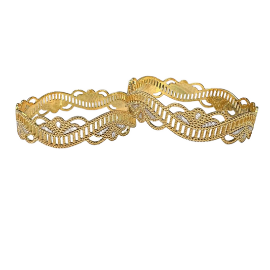 2pc Gold And Rhodium Plated Two Tone Dubai Style Bangle Set #DS28