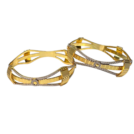 2pc Gold And Rhodium Plated Two Tone Dubai Style Bangle Set #DS31