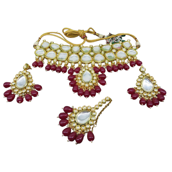 Bridal Kundan With Monalisa Stones Choker Necklace, Earrings & Mang Tikka Set #KB3