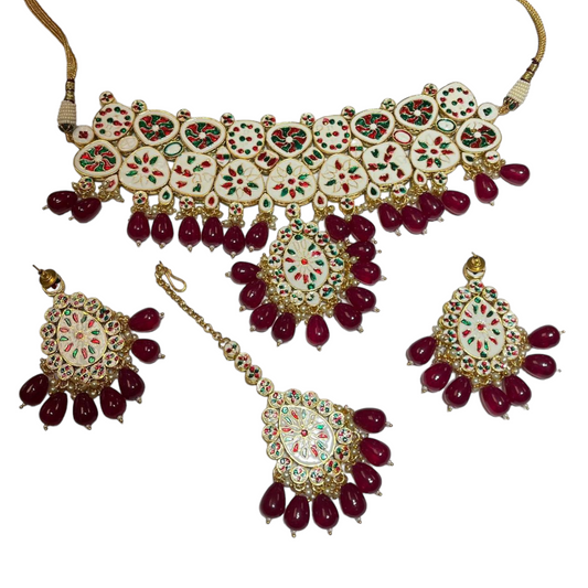 Bridal Kundan With Monalisa Stones Choker Necklace, Earrings & Mang Tikka Set #KB3