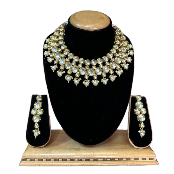 Kundan Necklace & Earrings Set With Pearl And Meenakari #KS3