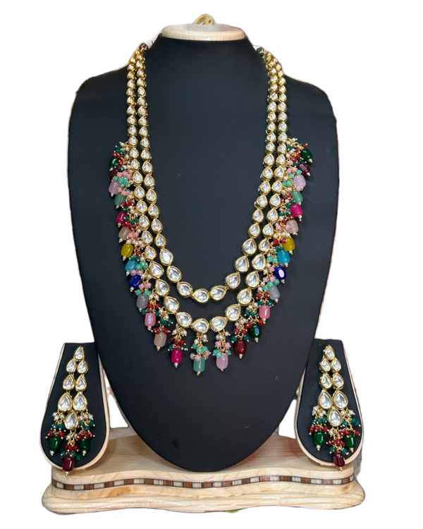 Long Necklace with Earing Set | Kindan | Elegant Jewelry with Meenakari #KL2