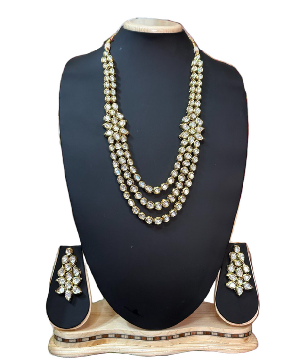 Kundan Long Layer Mala Necklace Earrings Set With Meenakari  #KL4