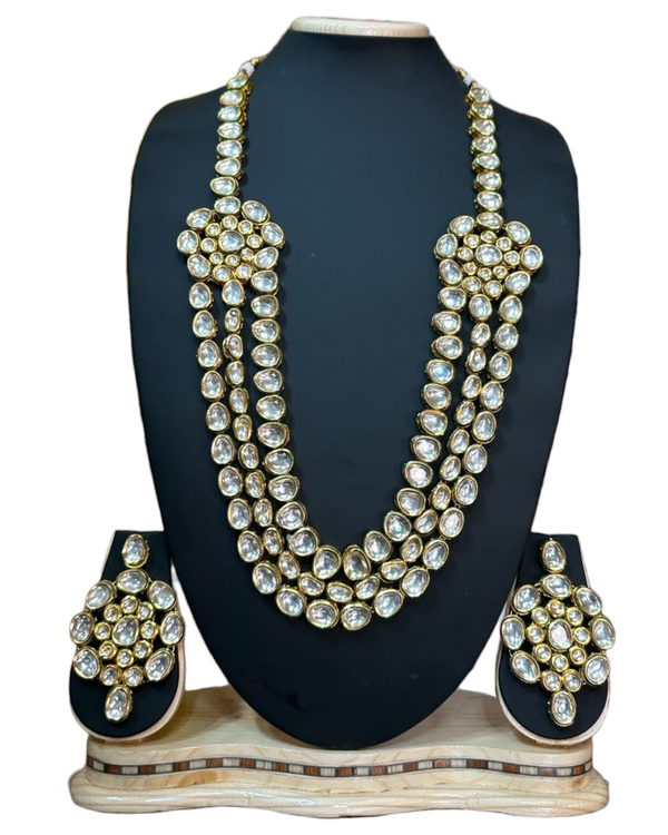 Kundan Long Layer Mala Necklace Earrings Set With Meenakari  #KL6