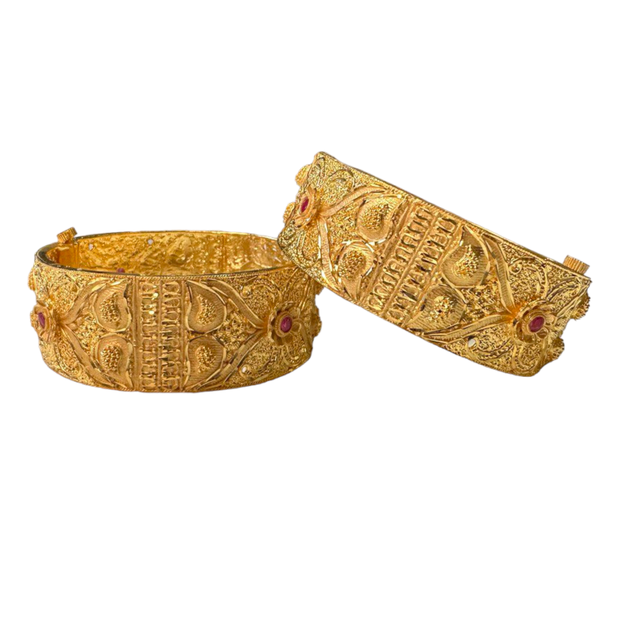 24k 1 Gram Gold Plated Hand Crafted 2pc Openable Kada Broad Bracelet S –  Zenia Creations