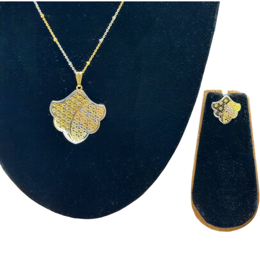 24k Gold & Rhodium Plated Dubai Style Dual Tone Chain, Pendant & Earrings Set DS6