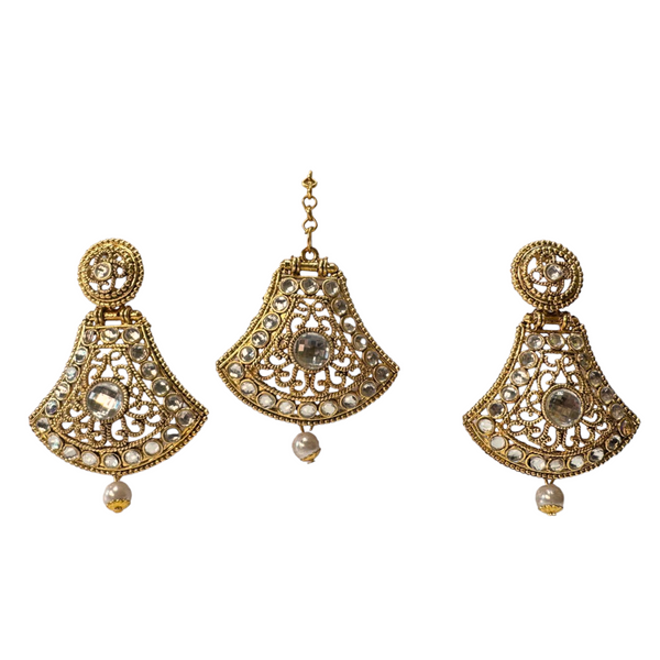 Gold Earrings and Mang Tikka With Stones Set EM1