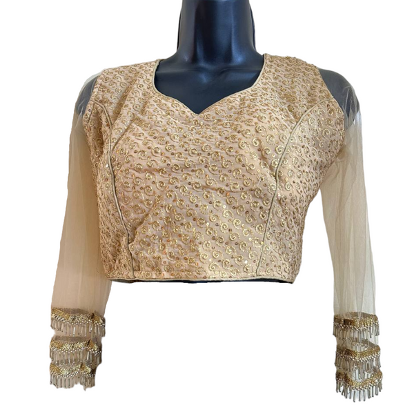 Gold Saree Blouse With Net Sleeves SB1
